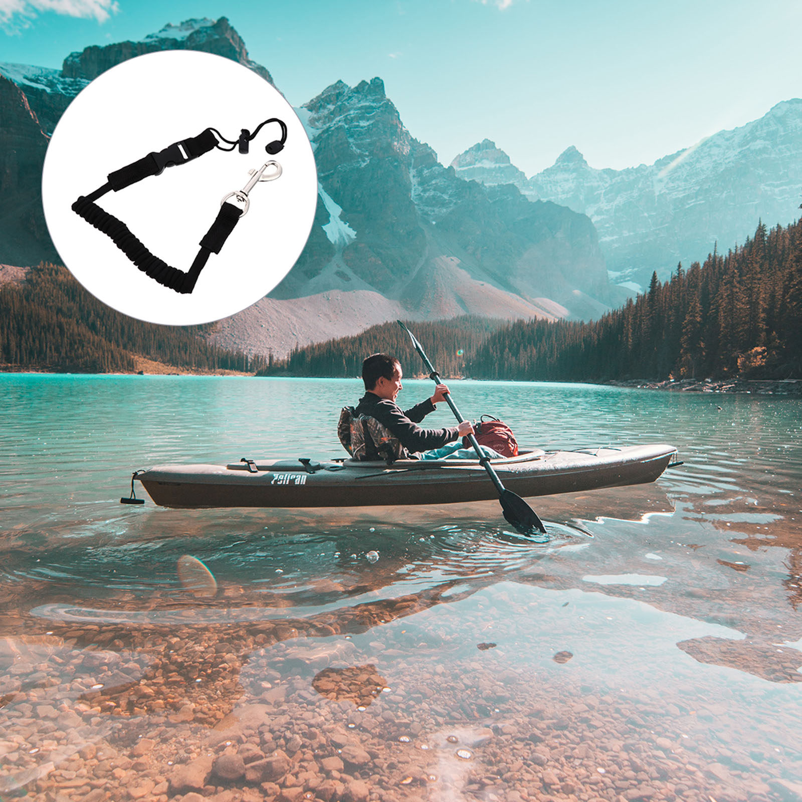 Fishing Kayak Paddle Leash - Corda elastica regolabile per pagaia da